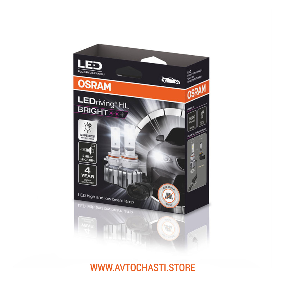LED Крушка OSRAM, HB3 / H10 / HIR1, 12V 19W, P20d / PX20d / PY20d, LEDRIVING HL BRIGHT, 6000K, 2 броя LED Крушка OSRAM, HB3 / H10 / HIR1, 12V 19W, P20d / PX20d / PY20d, LEDRIVING HL BRIGHT, 6000K, 2 броя